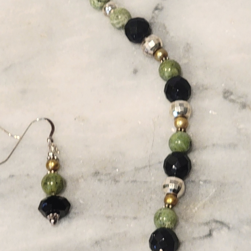 Jade Pearl Sterling Sterling Necklace Earring Set Rutimated Quartz 925 18.5" - Picture 2 of 9